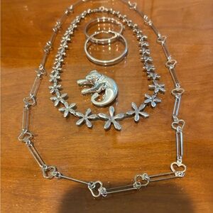 Sterling Silver Bundle Leopard Pendant Hoop Earrings Flowers Hearts Necklaces